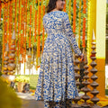 Elegant Blue and Cream Floral Printed Cotton Silk Readymade Kurti for Casual Wear