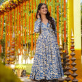 Elegant Blue and Cream Floral Printed Cotton Silk Readymade Kurti for Casual Wear