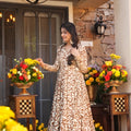 Stylish Brown and Cream Floral Printed Cotton Silk Readymade Kurti for Casual Wear