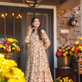 Stylish Brown and Cream Floral Printed Cotton Silk Readymade Kurti for Casual Wear