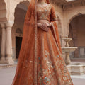Royal Rust Orange Heavy Embroidered Silk Lehenga Choli with Dupatta for Wedding