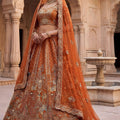 Royal Rust Orange Heavy Embroidered Silk Lehenga Choli with Dupatta for Wedding