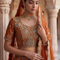 Royal Rust Orange Heavy Embroidered Silk Lehenga Choli with Dupatta for Wedding