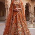 Royal Rust Orange Heavy Embroidered Silk Lehenga Choli with Dupatta for Wedding
