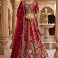 Traditional Red Heavy Embroidered Silk Bridal Lehenga Choli with Net Dupatta for Wedding