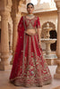 Traditional Red Heavy Embroidered Silk Bridal Lehenga Choli with Net Dupatta for Wedding