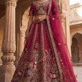 Designer Rani Pink Heavy Embroidered Silk Bridal Lehenga Choli with Net Dupatta