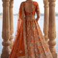 Vibrant Orange Heavy Embroidered Silk Bridal Lehenga Choli with Net Dupatta for Wedding