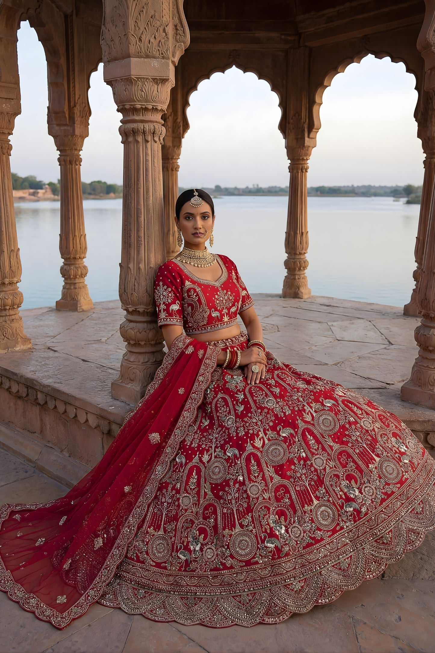 Premium Red Heavy Embroidered Silk Bridal Lehenga Choli with Net Dupatta