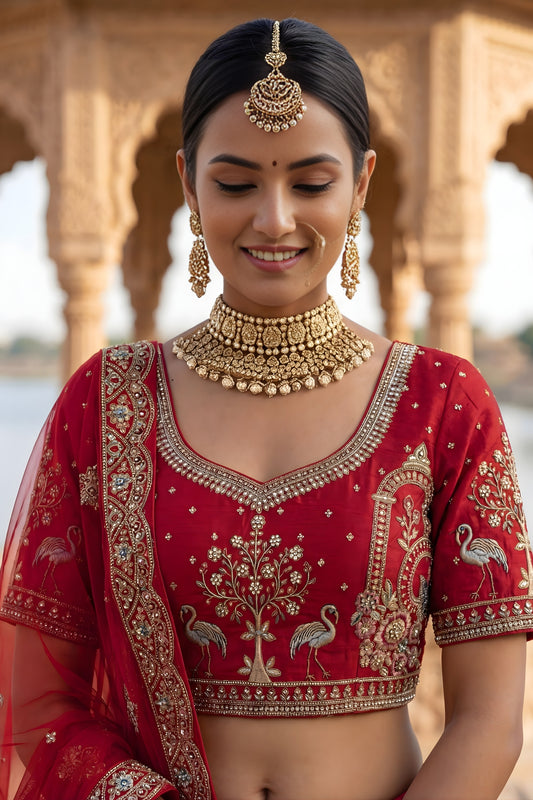 Premium Red Heavy Embroidered Silk Bridal Lehenga Choli with Net Dupatta