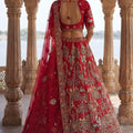 Premium Red Heavy Embroidered Silk Bridal Lehenga Choli with Net Dupatta