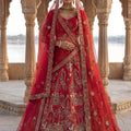 Premium Red Heavy Embroidered Silk Bridal Lehenga Choli with Net Dupatta