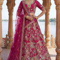Glorious Rani Pink Heavy Embroidered Silk Bridal Lehenga Choli with Net Dupatta for Wedding