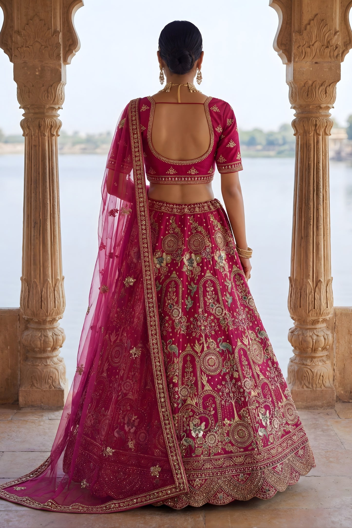 Glorious Rani Pink Heavy Embroidered Silk Bridal Lehenga Choli with Net Dupatta for Wedding