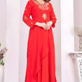 Elegant Red Muslin Embroidered Party Wear Gown for Women