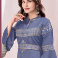 Trendy Grey Muslin Embroidered Party Wear Gown for Women