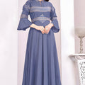 Trendy Grey Muslin Embroidered Party Wear Gown for Women