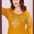 Wow Yellow Muslin Embroidered Party Wear Gown for Women