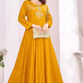 Wow Yellow Muslin Embroidered Party Wear Gown for Women