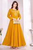 Wow Yellow Muslin Embroidered Party Wear Gown for Women