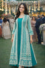 Superb Teal Green Heavy Embroidered Chinon Party Wear Gown with Jacket