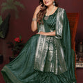 Dark Green Silk Blend Saree Silver Zari Woven Border Rich Pallu