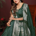 Dark Green Silk Blend Saree Silver Zari Woven Border Rich Pallu