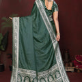 Dark Green Silk Blend Saree Silver Zari Woven Border Rich Pallu