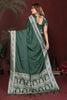 Dark Green Silk Blend Saree Silver Zari Woven Border Rich Pallu