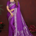 Royal Purple Silk Blend Saree Silver Zari Woven Border Rich Pallu 