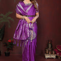 Royal Purple Silk Blend Saree Silver Zari Woven Border Rich Pallu