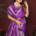 Royal Purple Silk Blend Saree Silver Zari Woven Border Rich Pallu