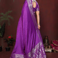 Royal Purple Silk Blend Saree Silver Zari Woven Border Rich Pallu