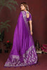 Royal Purple Silk Blend Saree Silver Zari Woven Border Rich Pallu