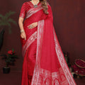 Red Silk Blend Saree with Silver Zari Woven Border Designer Pallu 