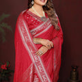 Red Silk Blend Saree with Silver Zari Woven Border Designer Pallu