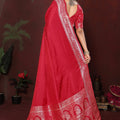 Red Silk Blend Saree with Silver Zari Woven Border Designer Pallu