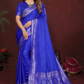 Royal Blue Silk Blend Saree Silver Zari Woven Border Rich Designer Pallu 