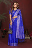 Royal Blue Silk Blend Saree Silver Zari Woven Border Rich Designer Pallu