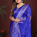 Royal Blue Silk Blend Saree Silver Zari Woven Border Rich Designer Pallu