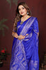 Royal Blue Silk Blend Saree Silver Zari Woven Border Rich Designer Pallu