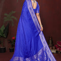 Royal Blue Silk Blend Saree Silver Zari Woven Border Rich Designer Pallu