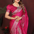 Rani Pink Silk Blend Saree Silver Zari Woven Border Rich Pallu