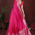 Rani Pink Silk Blend Saree Silver Zari Woven Border Rich Pallu