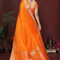 Orange Banarasi Silk Saree with Silver Zari Border Rich Pallu