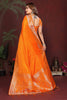 Orange Banarasi Silk Saree with Silver Zari Border Rich Pallu