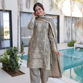 Elegant Grey Silk Embroidered Straight Cut Salwar Suit with Matching Dupatta