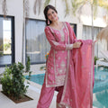 Beautiful Rose Pink Silk Embroidered Straight Cut Salwar Suit with Matching Dupatta