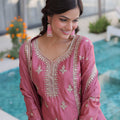 Beautiful Rose Pink Silk Embroidered Straight Cut Salwar Suit with Matching Dupatta