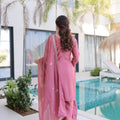 Beautiful Rose Pink Silk Embroidered Straight Cut Salwar Suit with Matching Dupatta